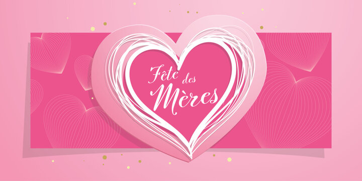 French Mother's day banner with pink hearts - celebration design