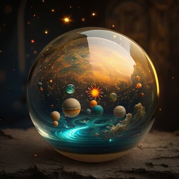 glass orb view whimsical solar system glowing orb Generative AI