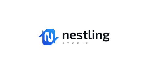 Abstract and Modern Initial Letter N Logo with Negative Space Concept in Blue Gradient Style. For Business and Technology Company Logo