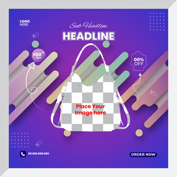 Bag Social Media Posts, Ice Cream, Food, Hand Watch, Car, etc. Creative design elements with trendy gradient colors and abstract shape backgrounds, Suitable for internet ads