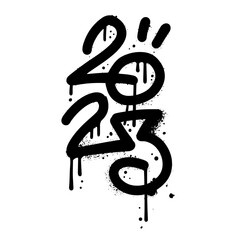 Number 2023 for year in black spray paint urban graffiti design. Isolated vector illustration with drops and leaks. © LanaSham