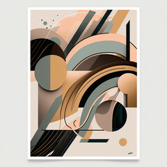 Abstract art in muted color with strokes and plashes painted with brushes and some geometries. Generative AI. 
