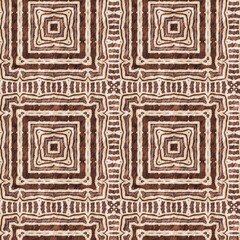 Mosaic geometric dark brown seamless texture pattern. Trendy kaleidoscope woven design for printed fabric. Rough abstract textile design. 