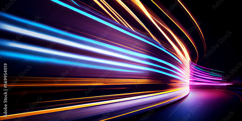 Aufkleber abstract long exposure dynamic speed light trails background. generative ai