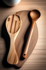 Wooden spoon with utensil and wooden cutting board in kitchen room - generative ai