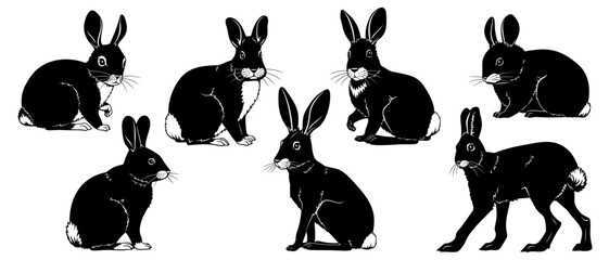 Rabbits Silhouettes. Vector cliparts isolated on white. © Yurals Art