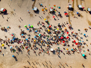 Aerial Photo of a beach full of people