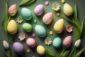Fototapeta na wymiar easter eggs with flowers, generative ai