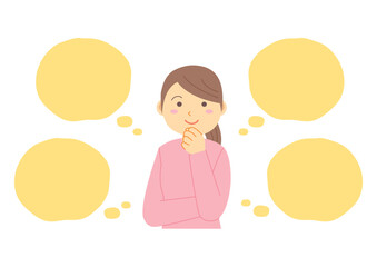 楽しいことを考える女性と吹き出しのイラスト_1
