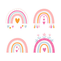 Collection of colorful rainbows in boho style for Happy Valentines Day