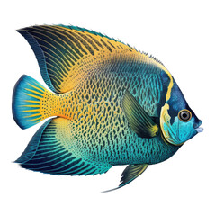 Blue, Turquoise, Yellow angelfish, Generative AI, transparent background, png