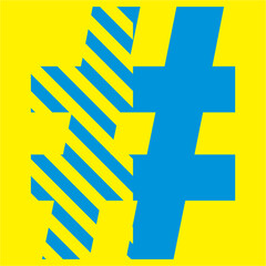 blue numbers and signs on a yellow background