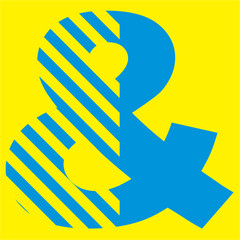 blue numbers and signs on a yellow background