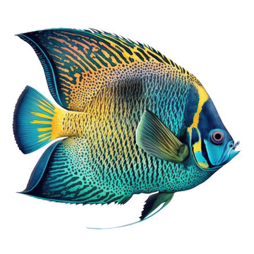 Blue, Turquoise, Yellow angelfish, Generative AI, transparent background, png
