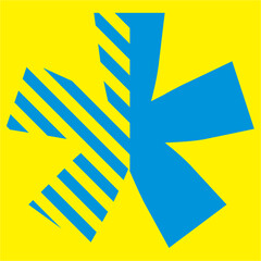 blue numbers and signs on a yellow background