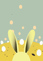 Set of backgrounds for the text dedicated to the holiday of Easter.   . Spring morning meadow with easter bunny, basket with eggs. Cute picture nature animals sunny colors. Set of Easter backgrounds