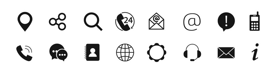 Contact us business icon set isolated on white background. 24 7 support.