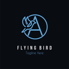 Initial A Letter and Flying Blue Bird Restaurant, Cafe, Digital, Technology Business Logo Idea Template
