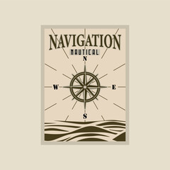 compass ocean nautical poster vector illustration template graphic design. marine or navy banner for military or transportation concept with retro vintage style