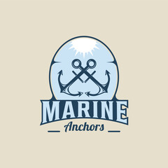 anchors nautical emblem logo vector vintage illustration template icon graphic design. marine navy sign or symbol for travel business or transportation or military concept with retro badge typography