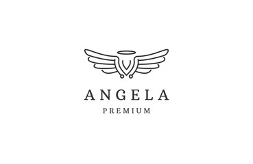 angel with wing and ring logo design template flat vector