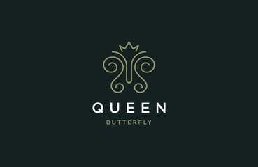 Queen of butterfly animal logo design template flat vector