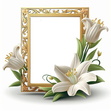 photo frame with lilies and transparent background inside