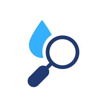 Research Water Quality Silhouette Icon. Magnifying Glass with Drop Water Color Pictogram. Laboratory Microbiology Test for Bacteria. Analysis Quality of Liquid. Vector Isolated Illustration
