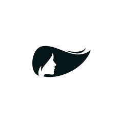Vector simple logo of woman with long hair looking to the side