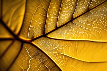 Close up of yellow leaf texture background, generative ai 