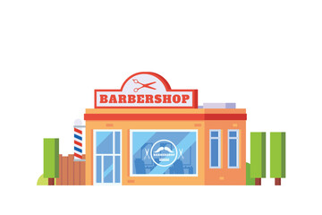 Fototapeta premium Vector barbershop building flat design illustration