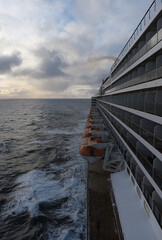 Obraz premium View from deck over bow and side of legendary luxury ocean liner cruise ship on passage during Transatlantic Crossing from Southampton to New York
