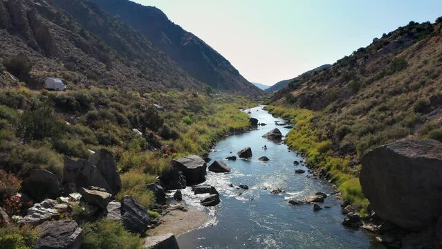 Kayaking down the Rio Grande river in northern New Mexico	