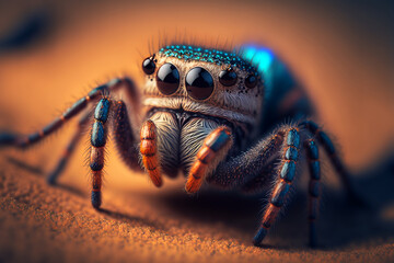 Fototapeta premium Jumping spiders have many eyes, Generative AI