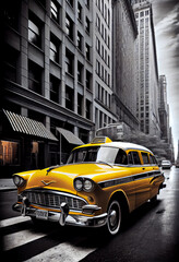 Fototapeta na wymiar Yellow taxi on the street of New York. AI generated