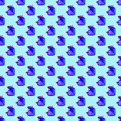 Surreal Pop Art Seamless Pattern of Cobalt Blue Strawberries Created Heart Shape on Arctic Blue Background