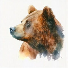 bear head , animal, watercolor illustration isolated on white background, generative ai.