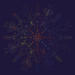 multi-colored floral jewelry circular ornament on a purple background