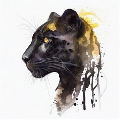 panther head , animal, watercolor illustration isolated on white background, generative ai.