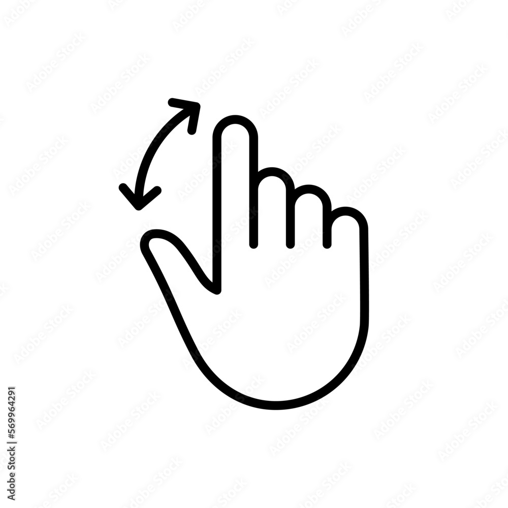 Poster hand finger swipe and drag up and down line icon. pinch screen, rotate on screen linear pictogram. g