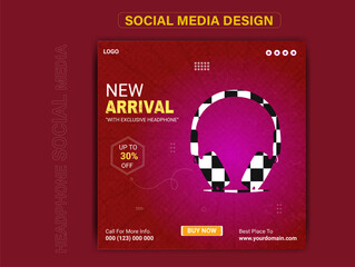 Fototapeta premium Music or headphone social media post banner template