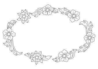 Decorative floral frame in baroque style. Black curling plant.