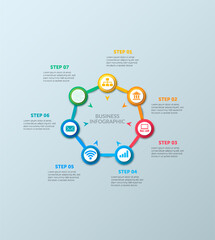 Vector circle infographic, cycle diagram, graph, presentation chart. Business infographics concept with 7 options, parts, and steps. Business Infographic processes. Creative concept for infographic