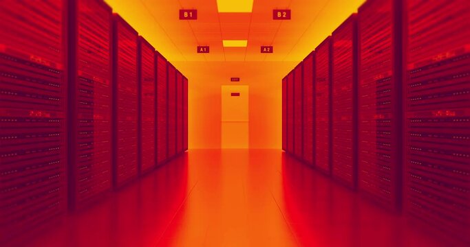 Server room in modern data center. Cloud computing. High temperature. Critic data loss.