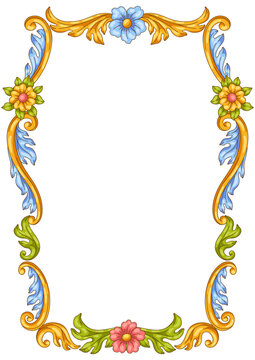 Decorative floral frame in baroque style. Colorful curling plant.