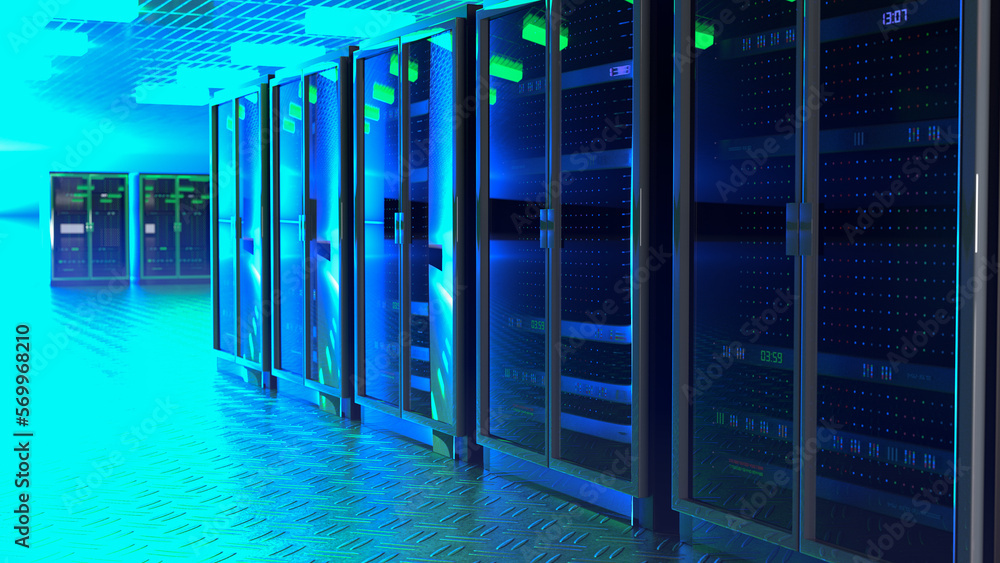 Fototapete server room. server data center. backup, mining, hosting, mainframe, farm and computer rack with sto