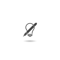 Light bulb and pencil logo icon with shadow