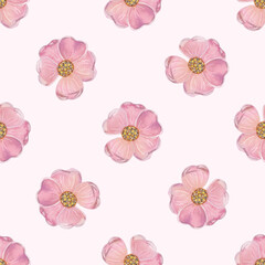 Watercolor pattern pink flowers. Seamless pattern