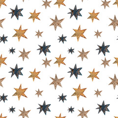 Obraz premium Watercolor stars yellow and blue. Seamless pattern