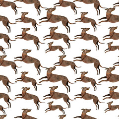 Watercolor dogs on a white background. Seamless pattern